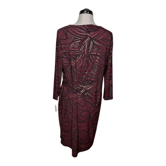 NWT Kasper BURGUNDY Women's Faux Wrap Printed Dress Size large - Picture 3 of 10